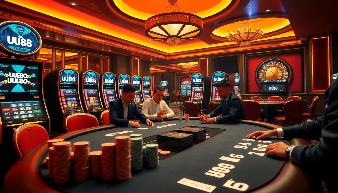 Experience thrilling gameplay at uu88 with vibrant poker tables and exciting slot machines.