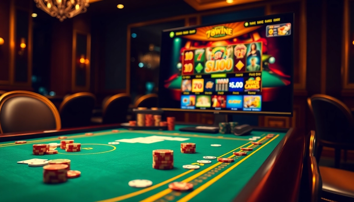 Engage in thrilling online gambling at https://78winel.com/ with a vibrant casino table setup.
