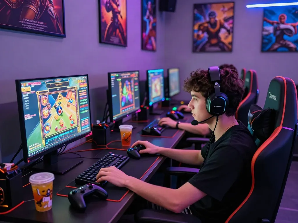 A young gamer immersed in action on the akunjp gaming platform.
