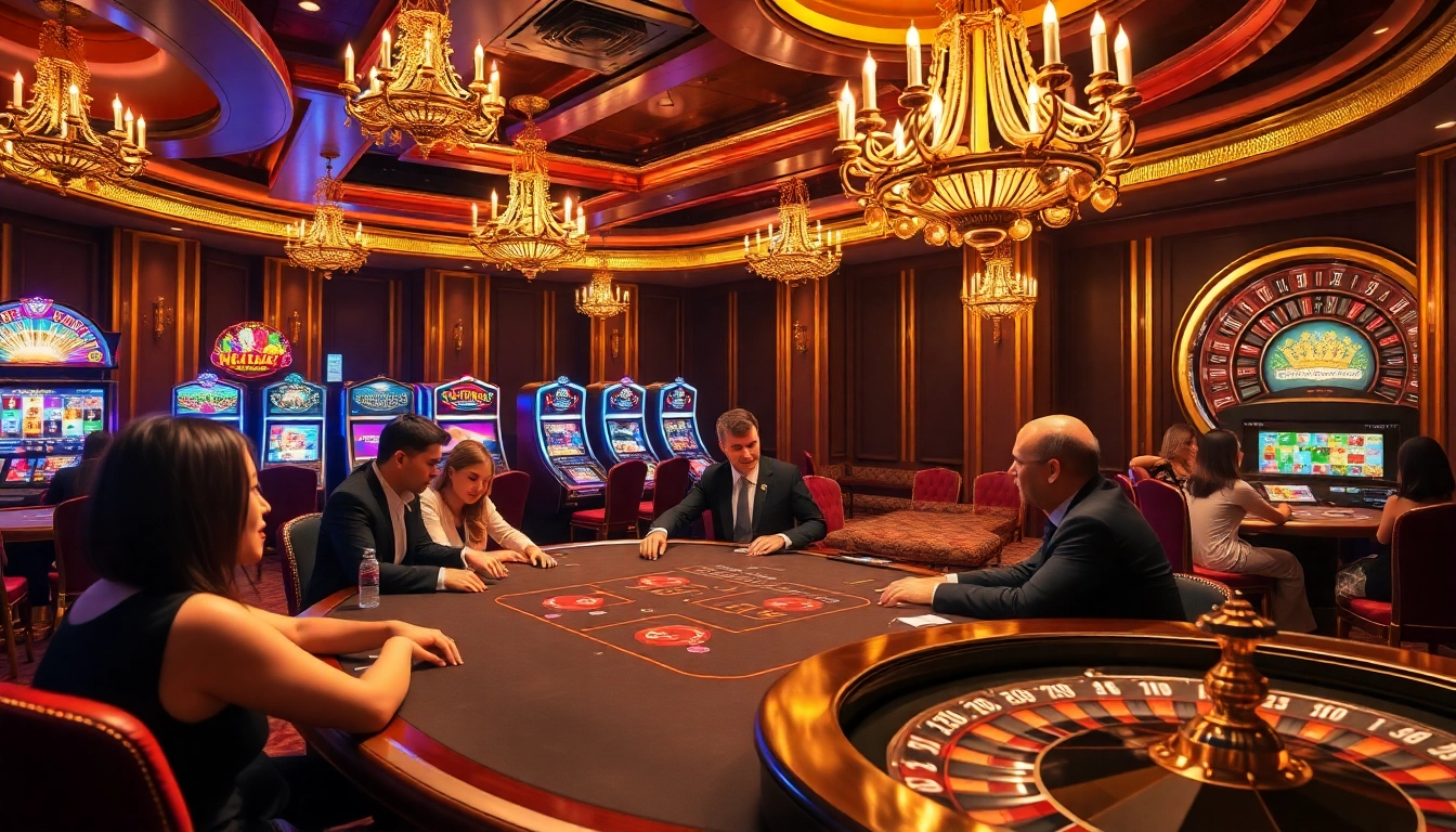 Hello88 gaming excitement with players enjoying poker at a luxurious casino.