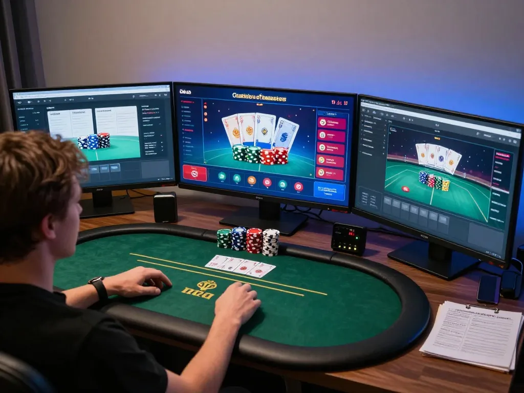 Engaging in dynamic online poker gameplay on dr88 platform with immersive gaming setup