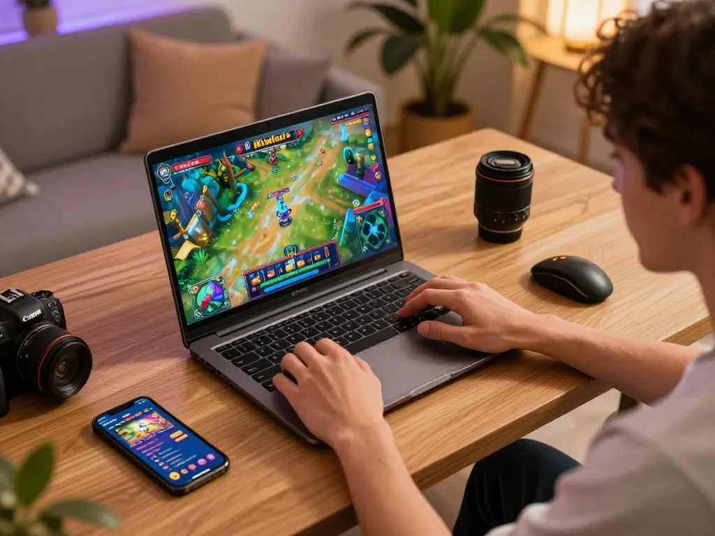 Engaged player experiencing kdslot during an online gaming session at home