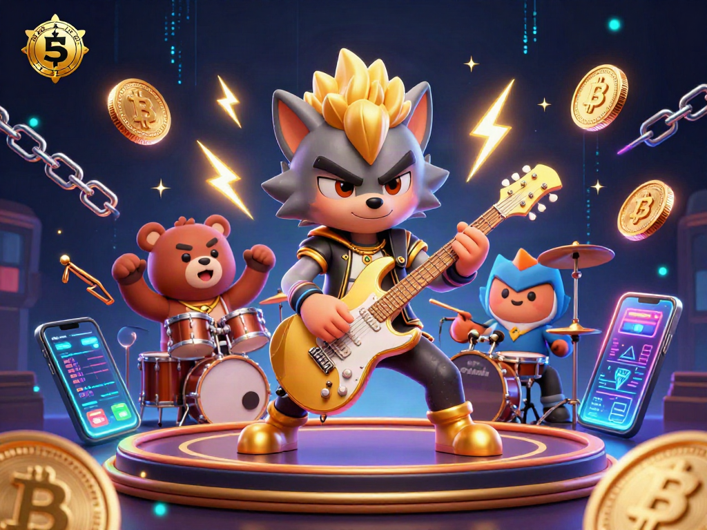 Engage with keo nha cai 5 in an exciting casino stage featuring a rock star wolf and a drummer bear.