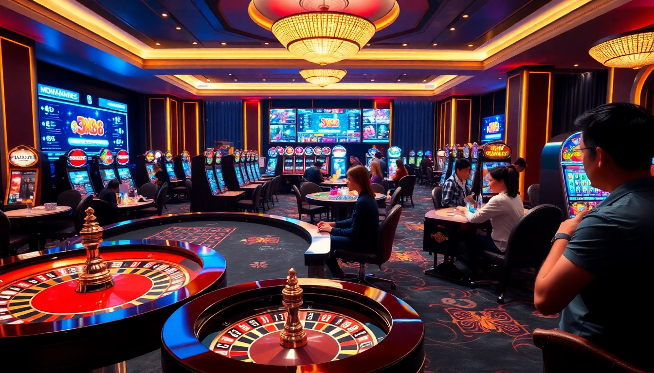 Experience the excitement of SX88 with glamorous casino tables and vibrant slot machines.