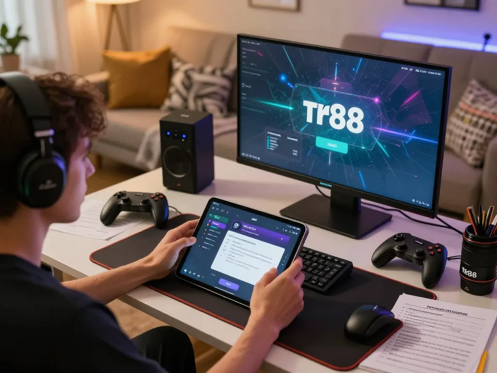 Players enjoying tr88's online casino features at home, immersed in strategic play