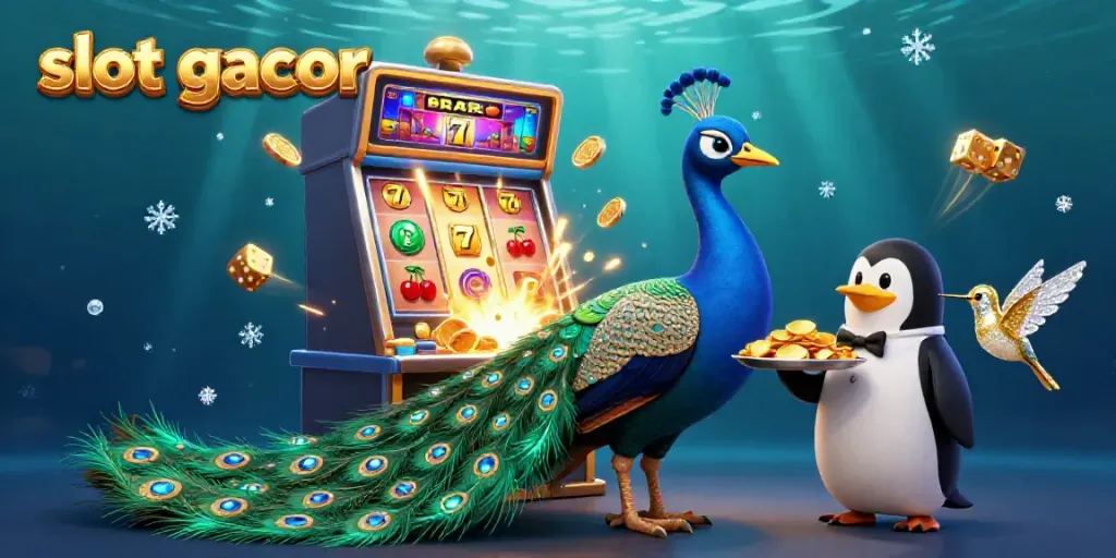 Experience thrilling slot gacor action in a vibrant, ultra-detailed casino scene with character elements and jackpot excitement.