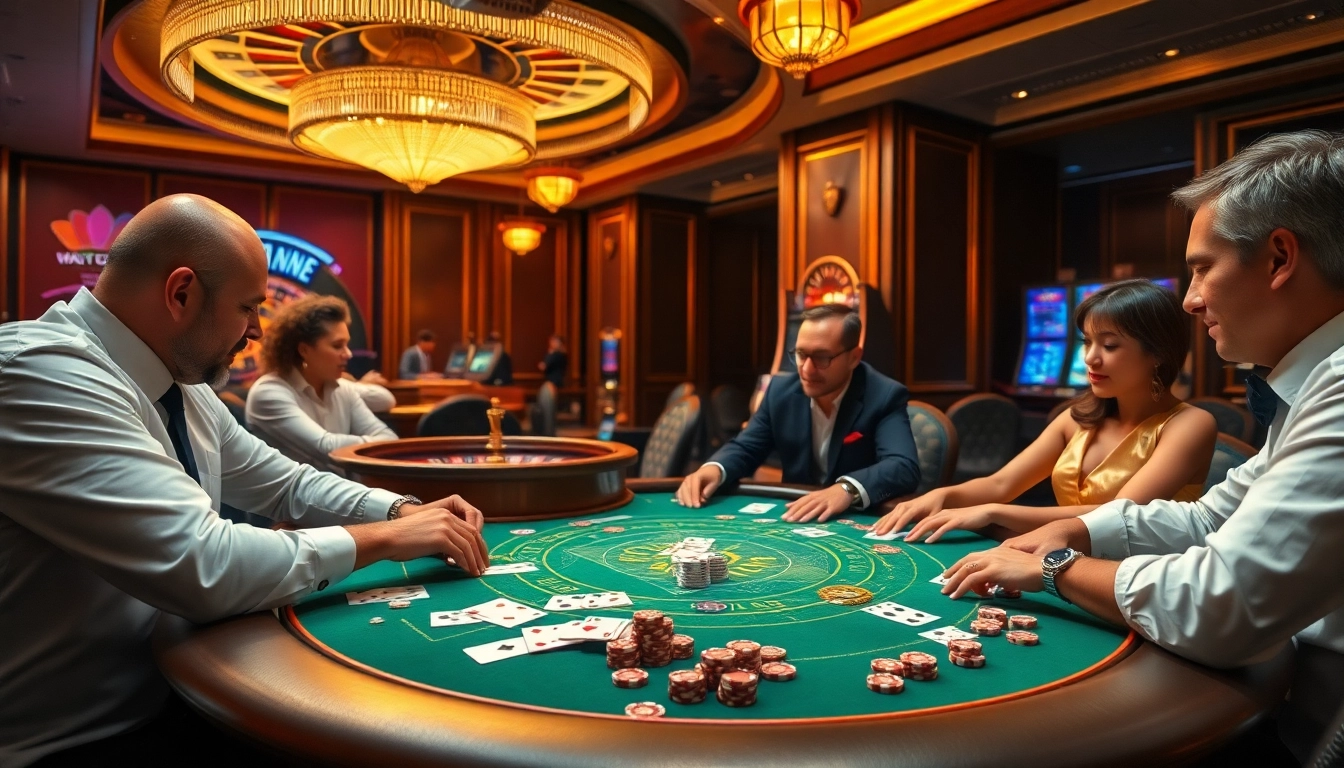 L444 casino gaming excitement with professional dealers and vibrant Poker table.