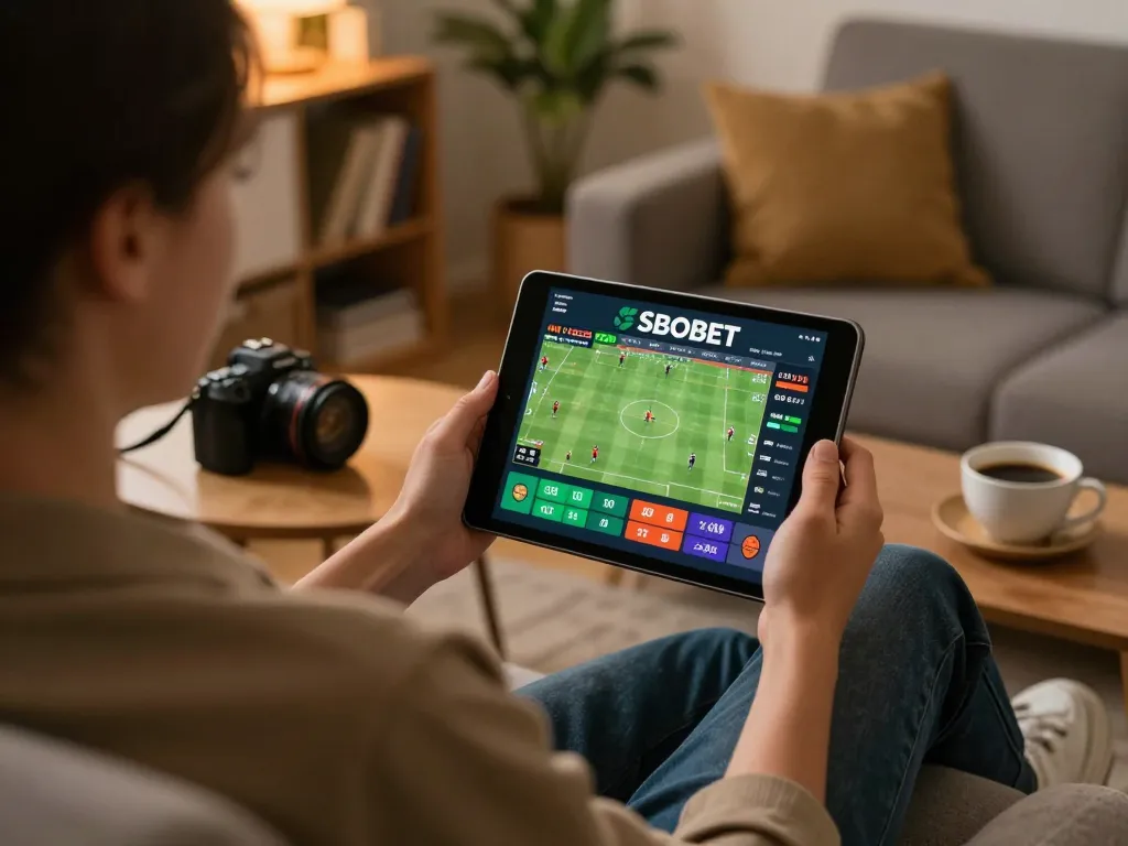 Taruhan olahraga online SBOBET di tablet dalam pengaturan rumah yang nyaman