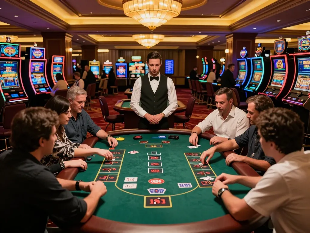 Players strategizing at a blackjack table in SC 88 casino with warm lighting