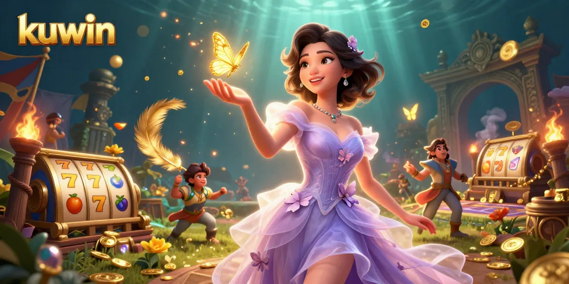 Kuwin invites players to indulge in vibrant slot games amid a magical casino garden scene.
