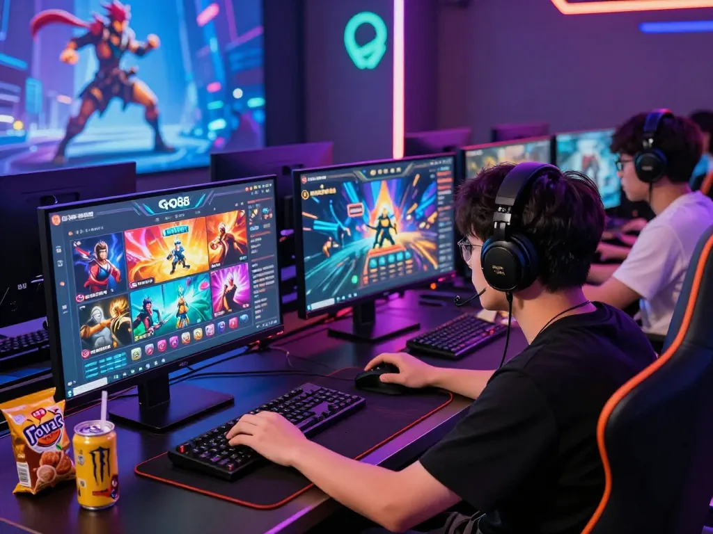 Player immersed in Go88 thiên đường gaming experience surrounded by vibrant graphics and high-tech setup.