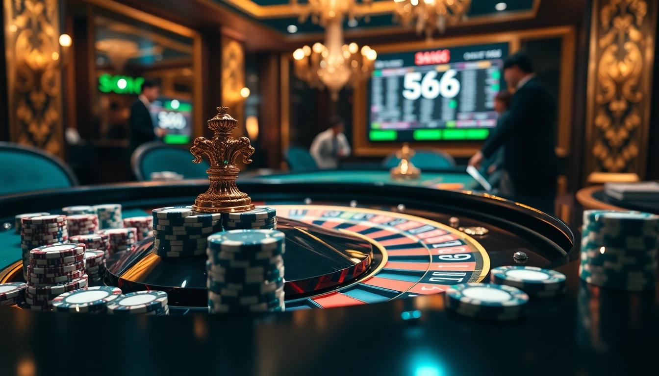 Engage with the vibrant atmosphere of S666 casino as players place thrilling bets at the roulette table.