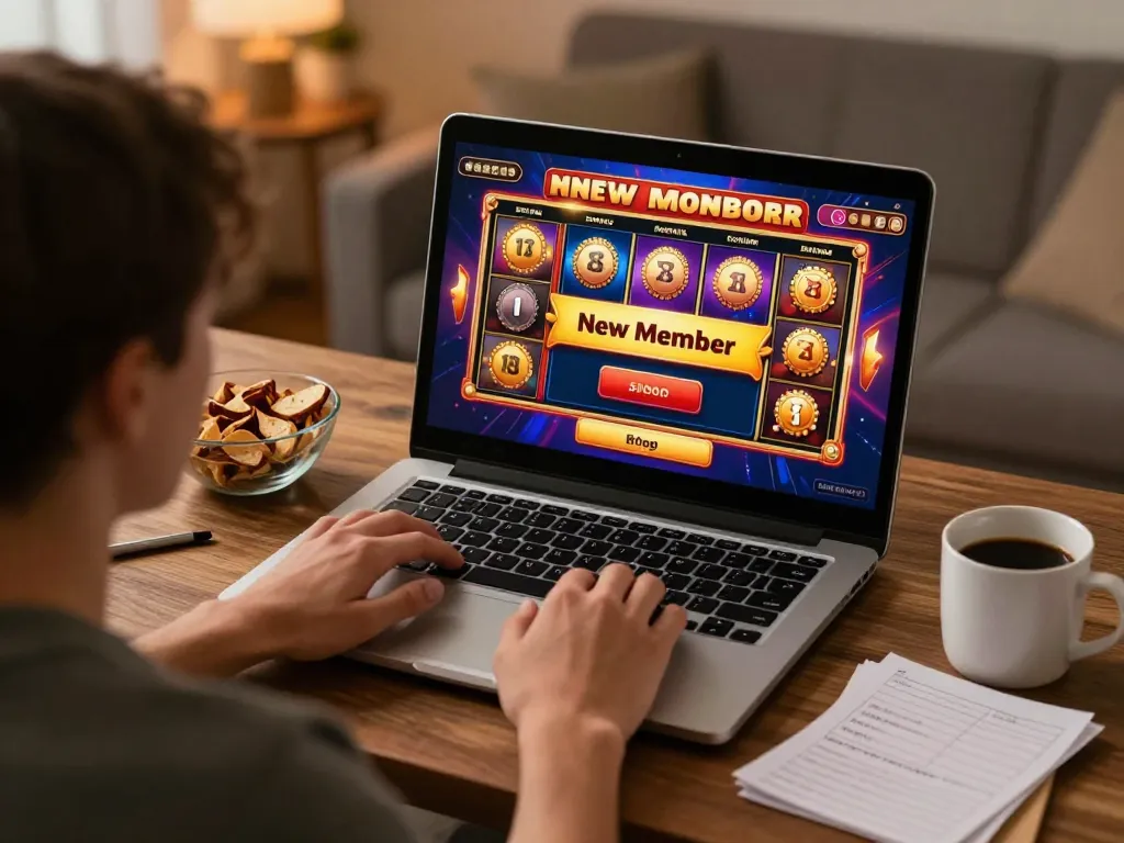 Winning gameplay on slots with bonus new member showcasing excitement and engagement in an online casino.