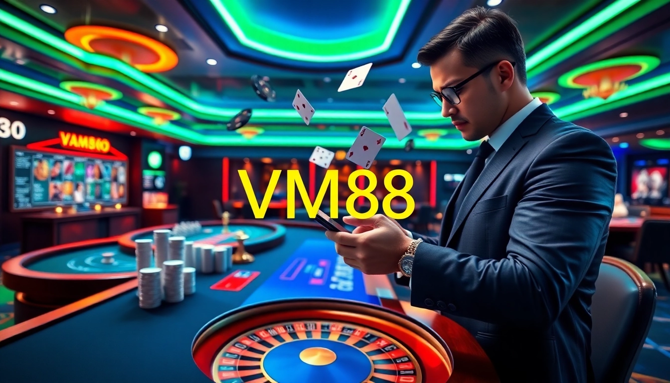 Strategic VM88 online casino gameplay featuring major tables and betting actions