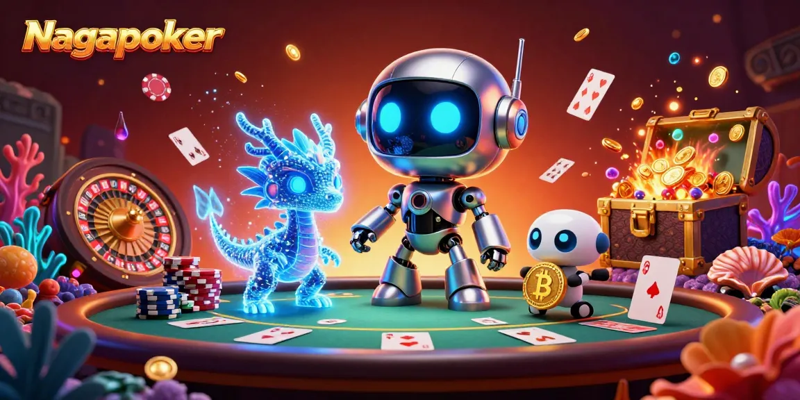 Experience the thrill of Nagapoker with vibrant poker elements and dynamic characters in 3D.