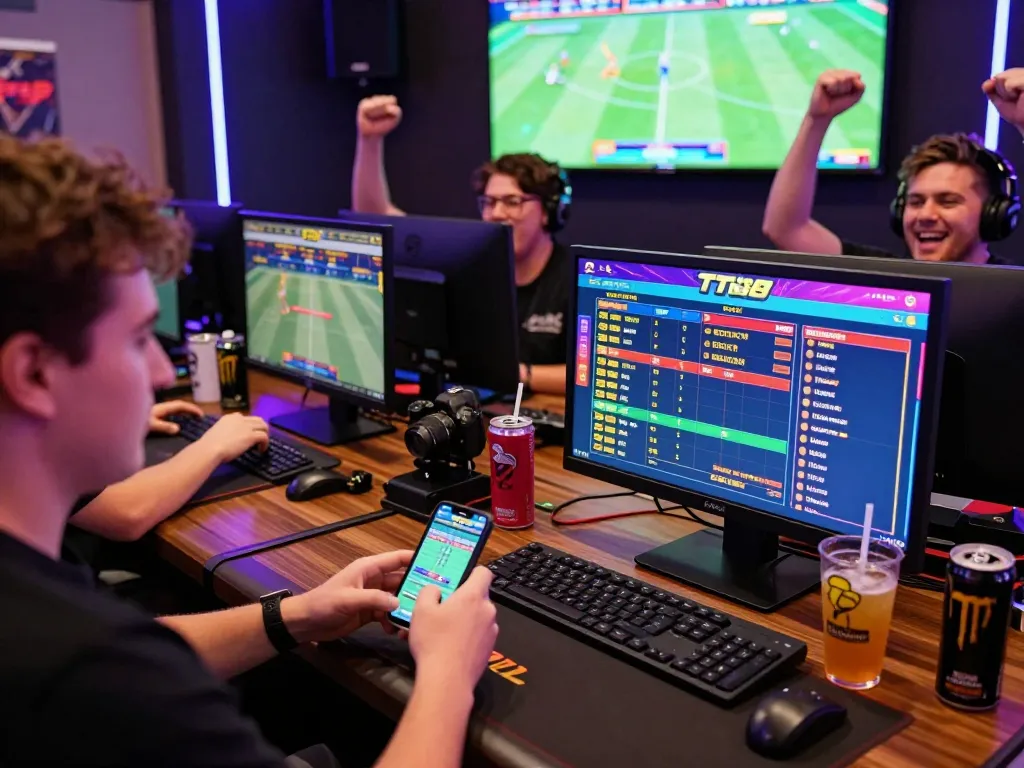 Engaged players using the TT88 platform for online gambling in a vibrant setting, showcasing the excitement of betting activities.