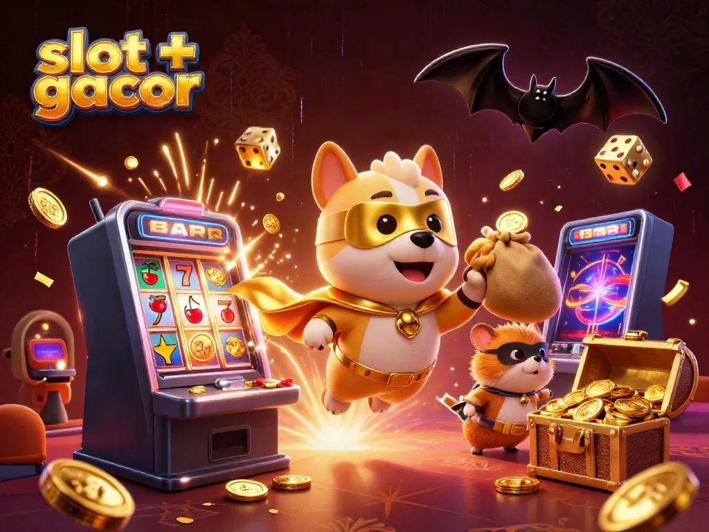 Menangkan slot gacor dengan simbol keberuntungan dan karakter ceria, menggambarkan kegembiraan judi.
