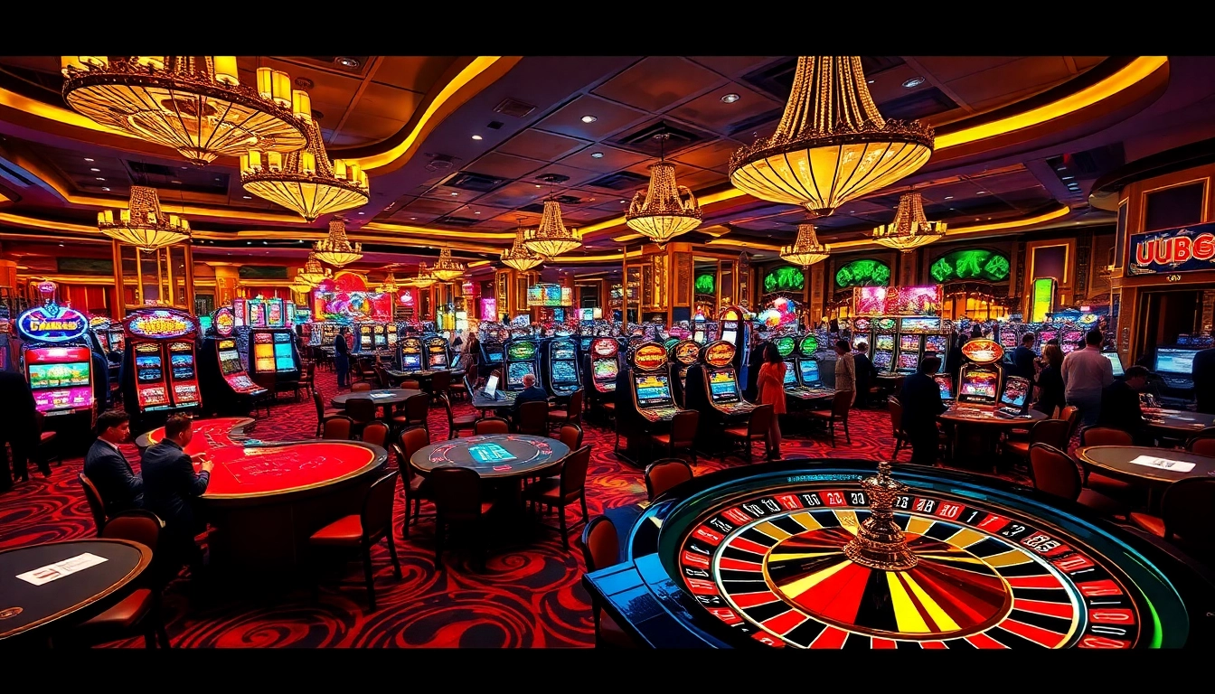 Experience thrilling gaming moments at UU88 with poker tables and vibrant slot machines.