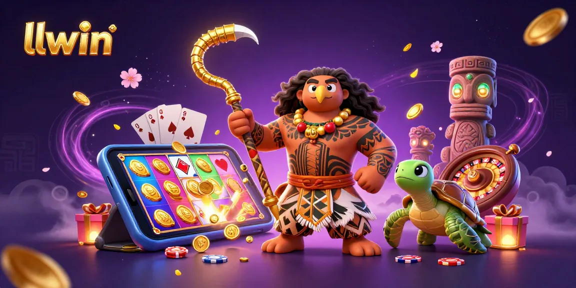 llwin shows an epic casino scene with a demigod and magical elements representing online gambling.