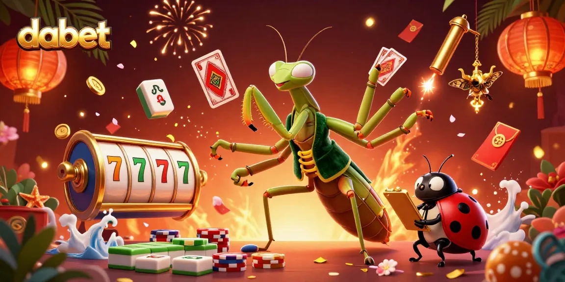 dabet captures the excitement of a casino with a giant praying mantis dealer, ladybug pit boss, and vibrant elements