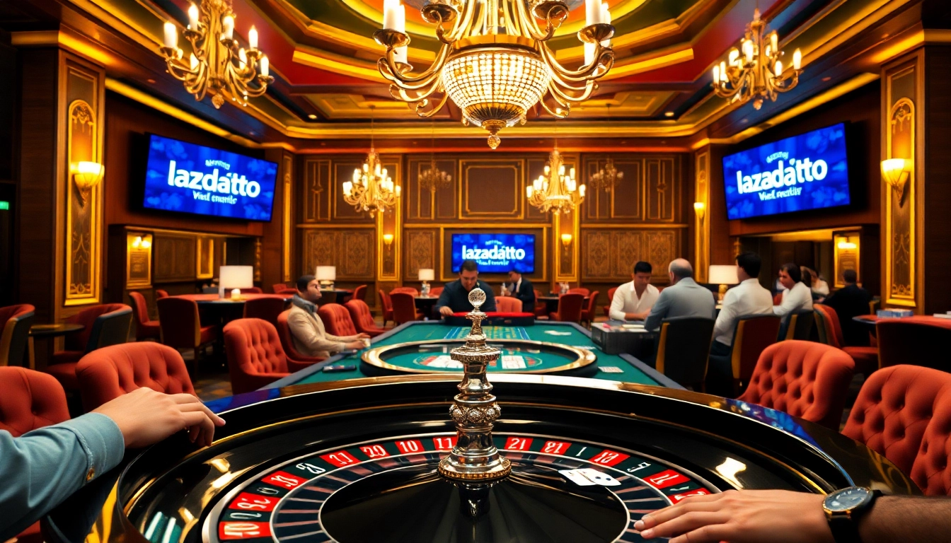 Lazadatoto showcases excitement at a roulette table, where players make thrilling bets.