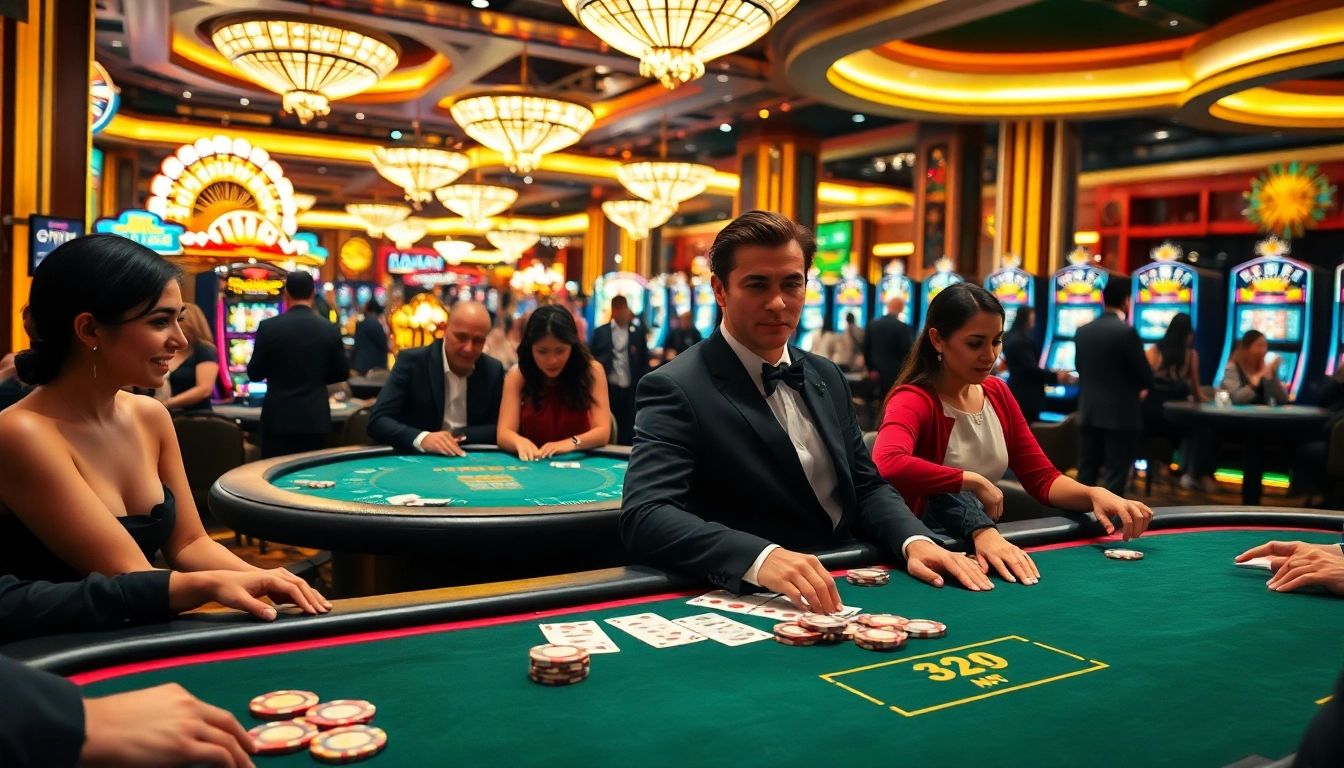 Pertandingan SBOBET88 yang mendebarkan di kasino dengan pemain fokus di meja poker.