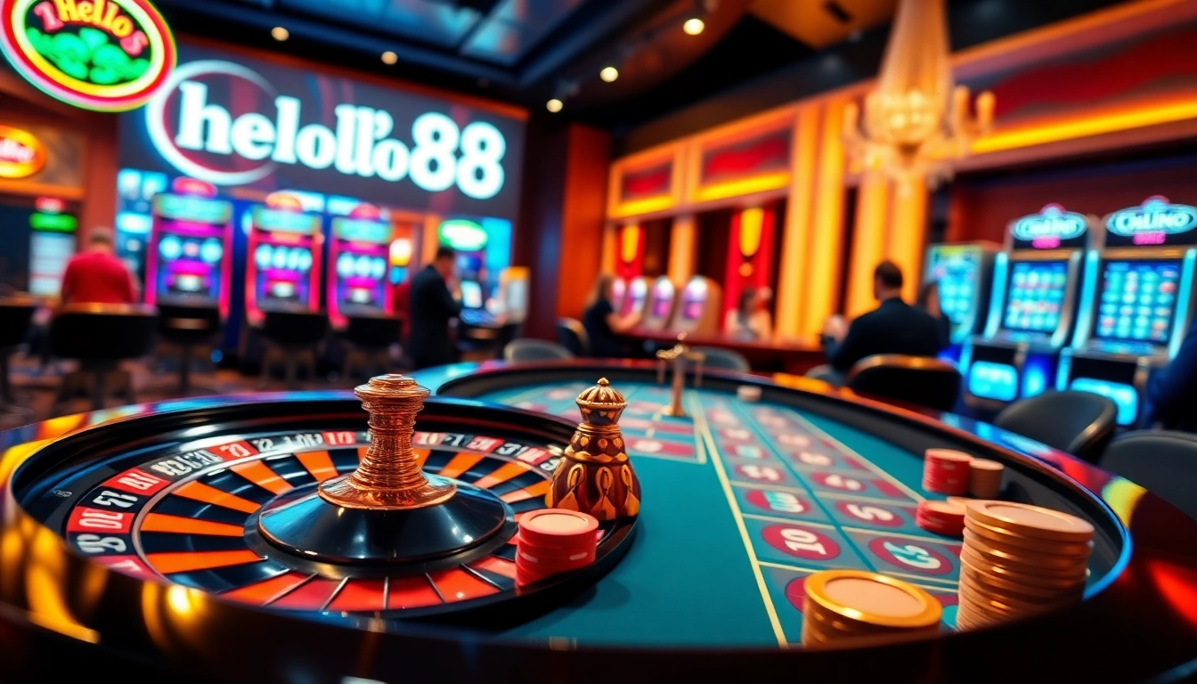 Experience an engaging moment at hello88 with players strategizing over poker chips at a vibrant casino table.
