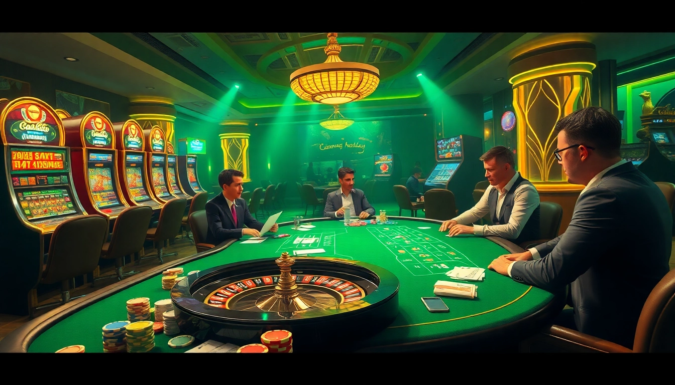 Players enjoying a luxury casino experience with kinggaruda138-themed poker tables and slots.