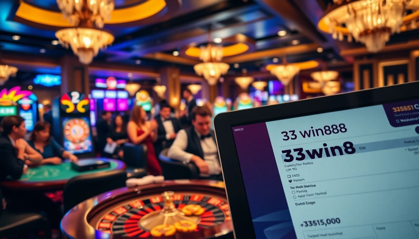 Players engaging in a thrilling game at 33win68 online casino, showcasing poker tables and exciting betting action.