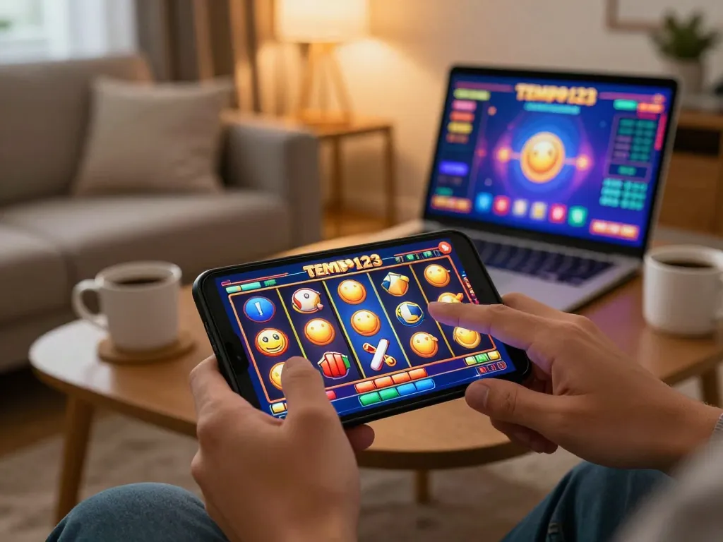 Permainan menarik di Tempo123 Slot dengan antarmuka berwarna-warni dan interaksi pemain
