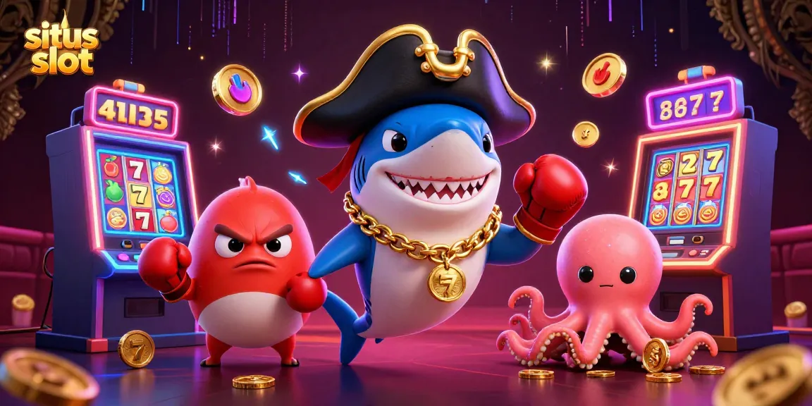 Engage with the situs slot scene featuring a shark captain, pufferfish boxer, and octopus with coins.