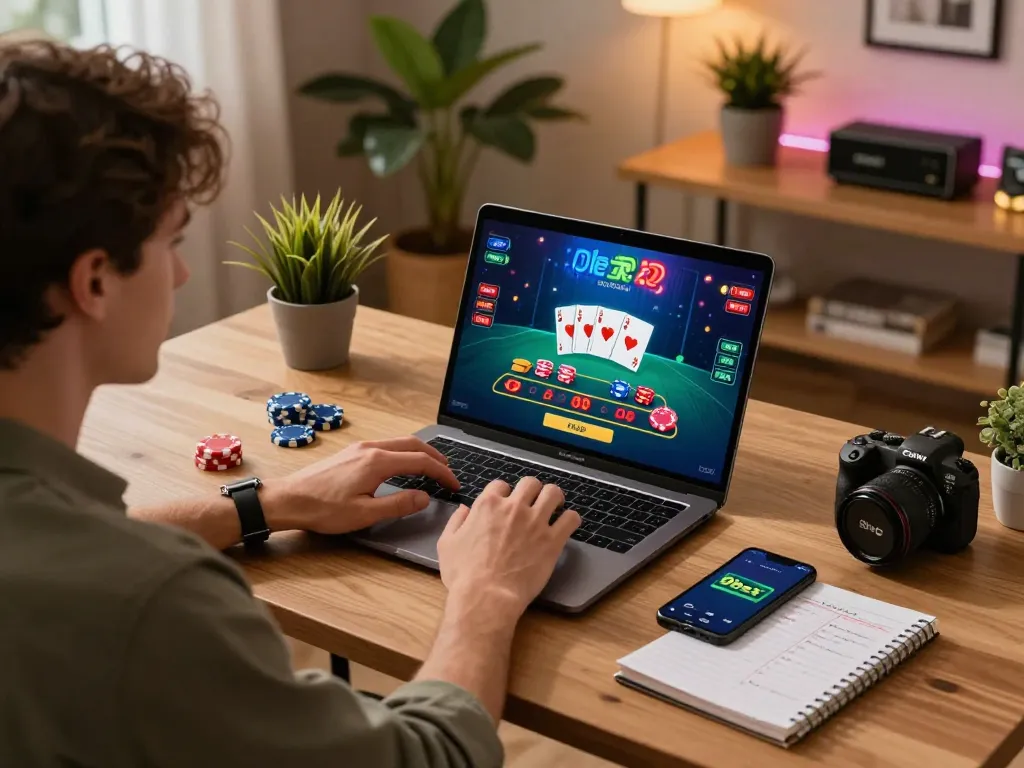Experience the thrill of blackjack with 9bet on your laptop surrounded by strategies and gaming atmosphere.