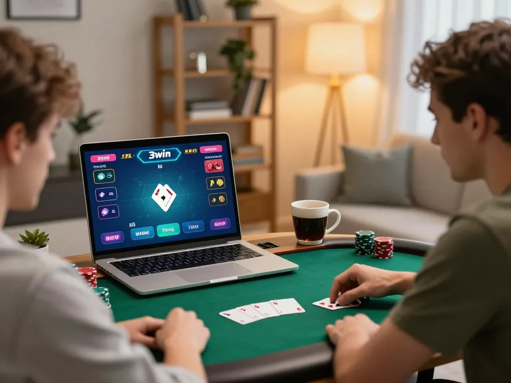 Players enjoying an exciting game on the 3win online platform in a cozy home setting.