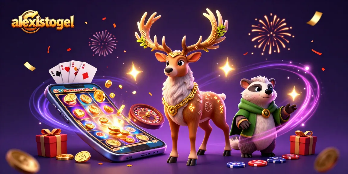 Menggairahkan pengalaman bermain di alexistogel dengan ilustrasi 3D berwarna-warni dari permainan slot dan elemen kasino.