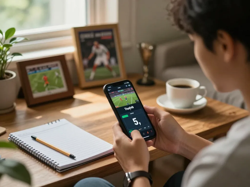 Engaged betting on tỷ lệ kèo nhà cái 5 during home sports viewing, highlighting strategic home sports betting.