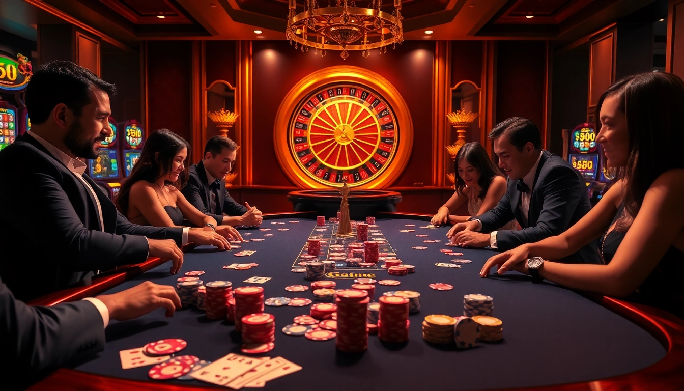 The excitement of playing the 58WIN Game at a vibrant casino table with poker chips and cards.