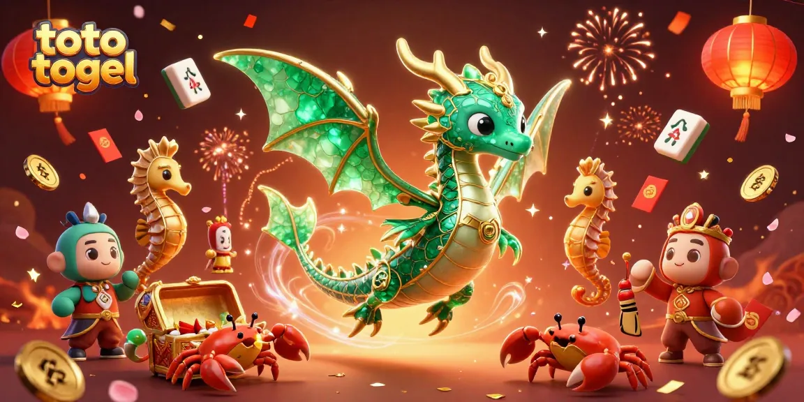 Engage in the vibrant world of toto togel with an enchanting sea dragon, floating treasures, and festive decor.