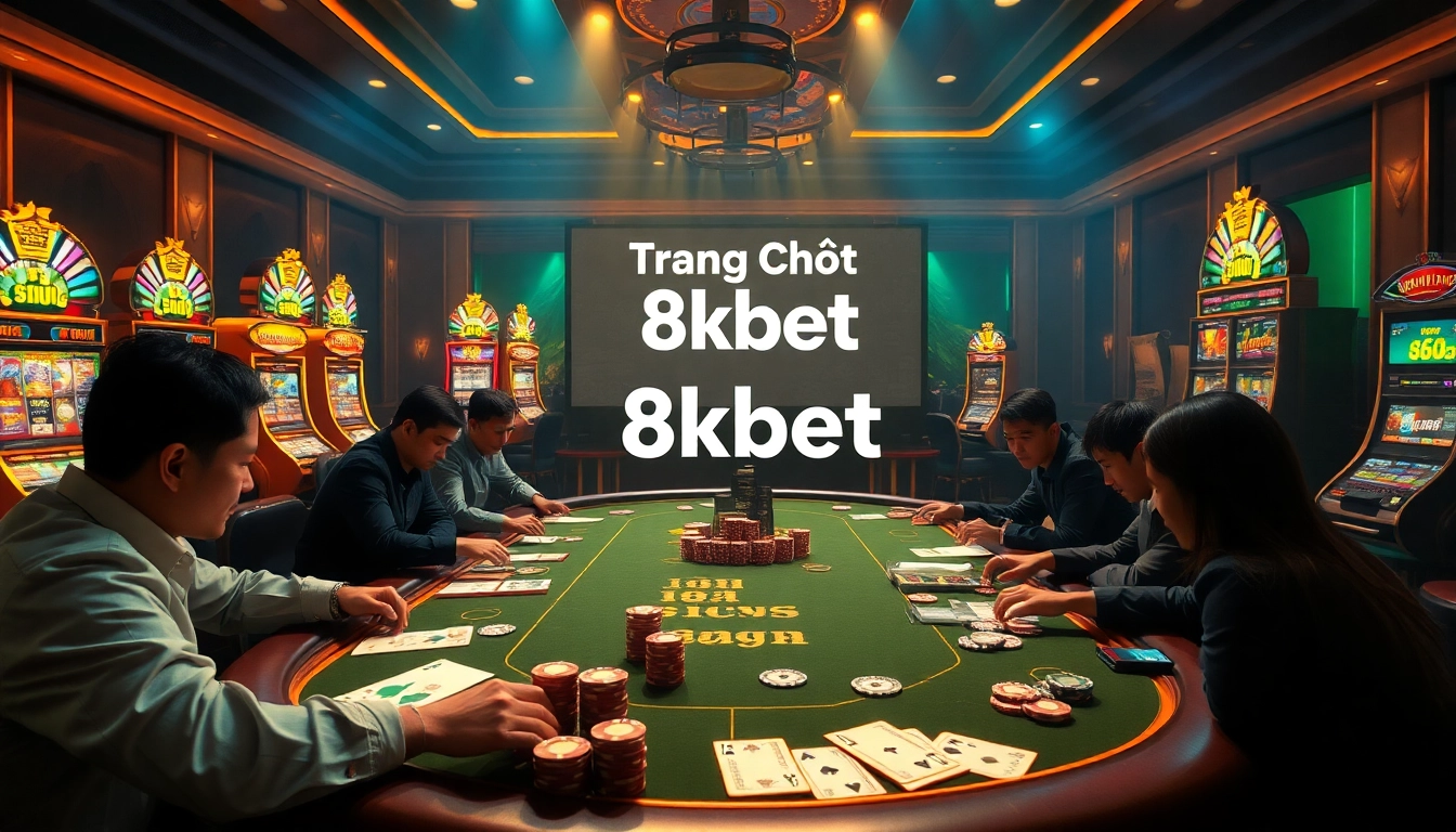 Experience the vibrant action at trang chủ 8kbet with players enjoying high-stakes gambling at a luxurious casino table.