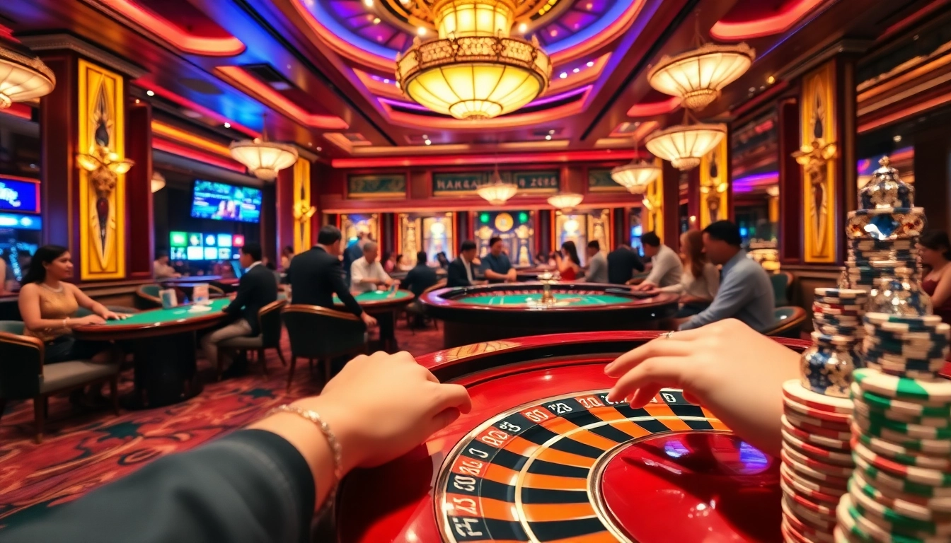 Excited gamblers engaging in high-stakes games in a luxurious Macau casino, showcasing the Macau Prize.