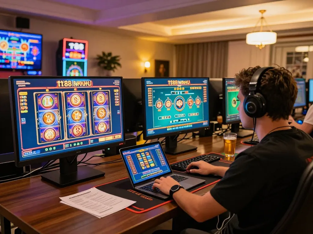 Play tt88 nohu casino games on multiple screens in a modern home gaming setup