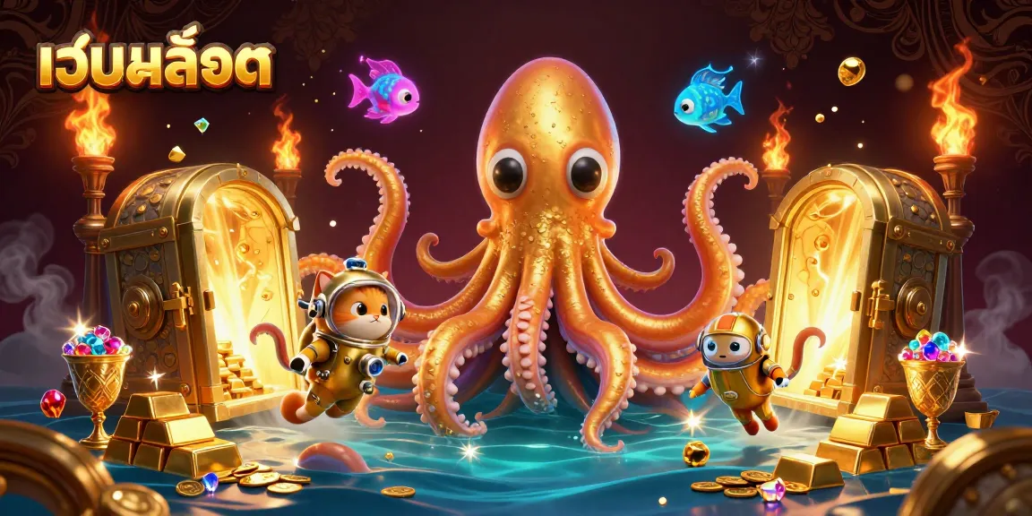 Experience เว็บสล็อต excitement with a vibrant 3D scene featuring slots and treasures.