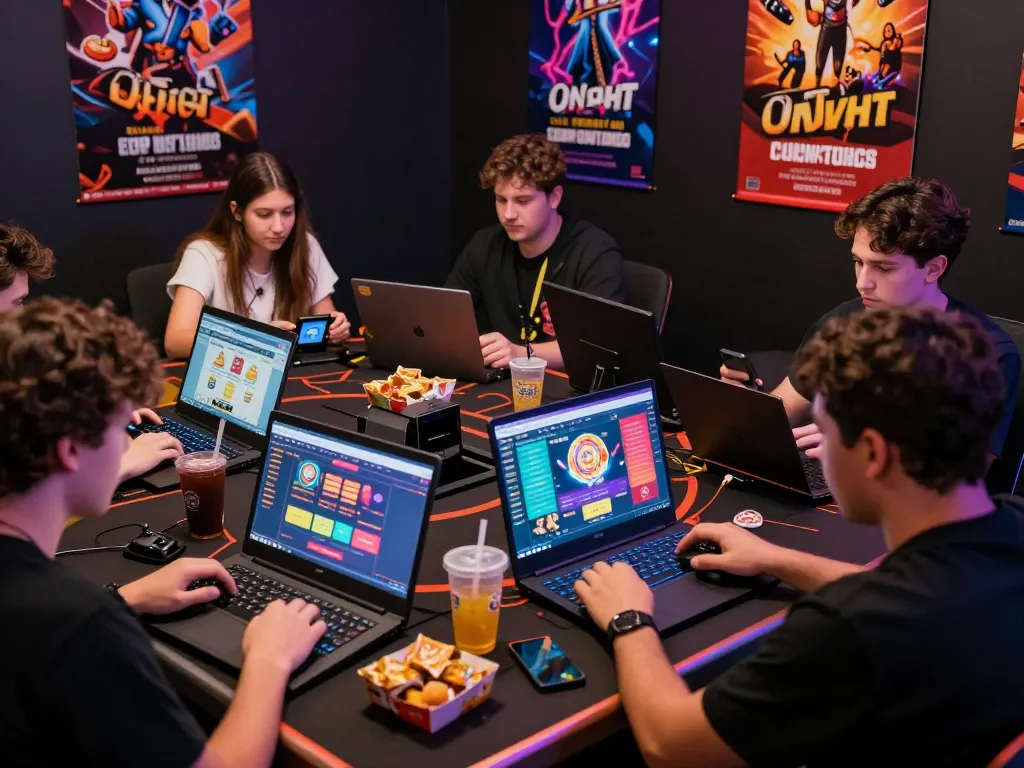 Onbet gaming enthusiasts enjoying online bets and games in a vibrant atmosphere.