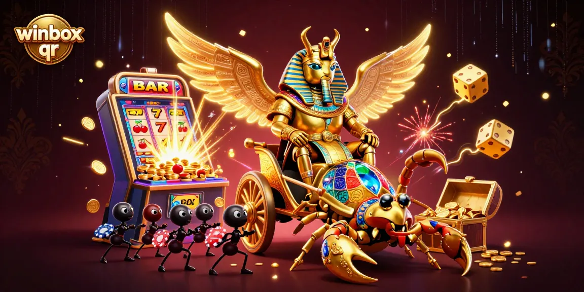 Spin the winbox qr slot machine with fortune symbols and a golden scarab chariot.