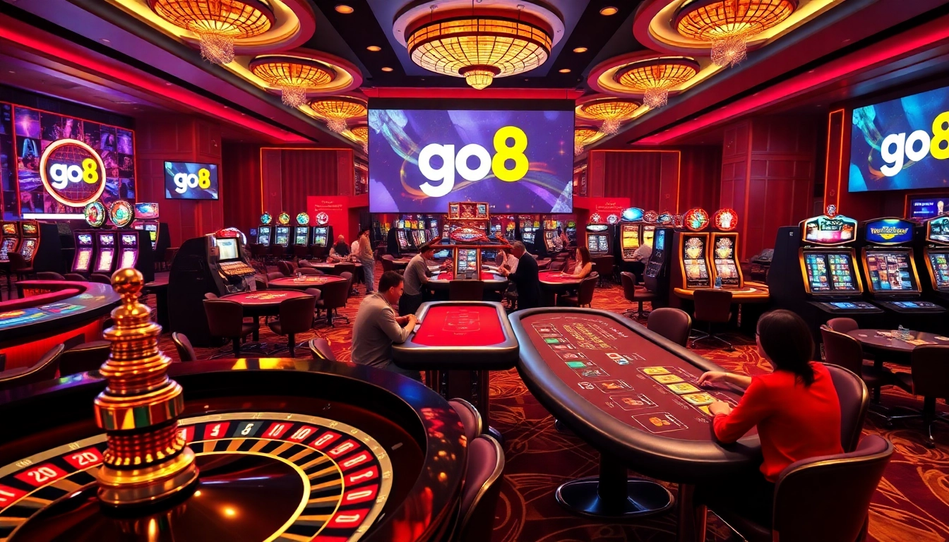 Go8 players strategizing their wins at a luxurious casino table, highlighting high-stakes excitement.