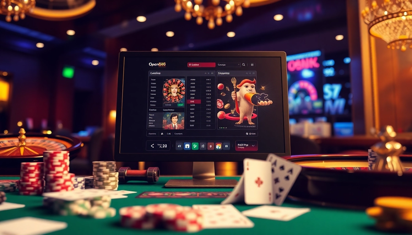 Experience high-stakes gambling action with https://open88seo.com/ featuring poker chips and a lively roulette table.