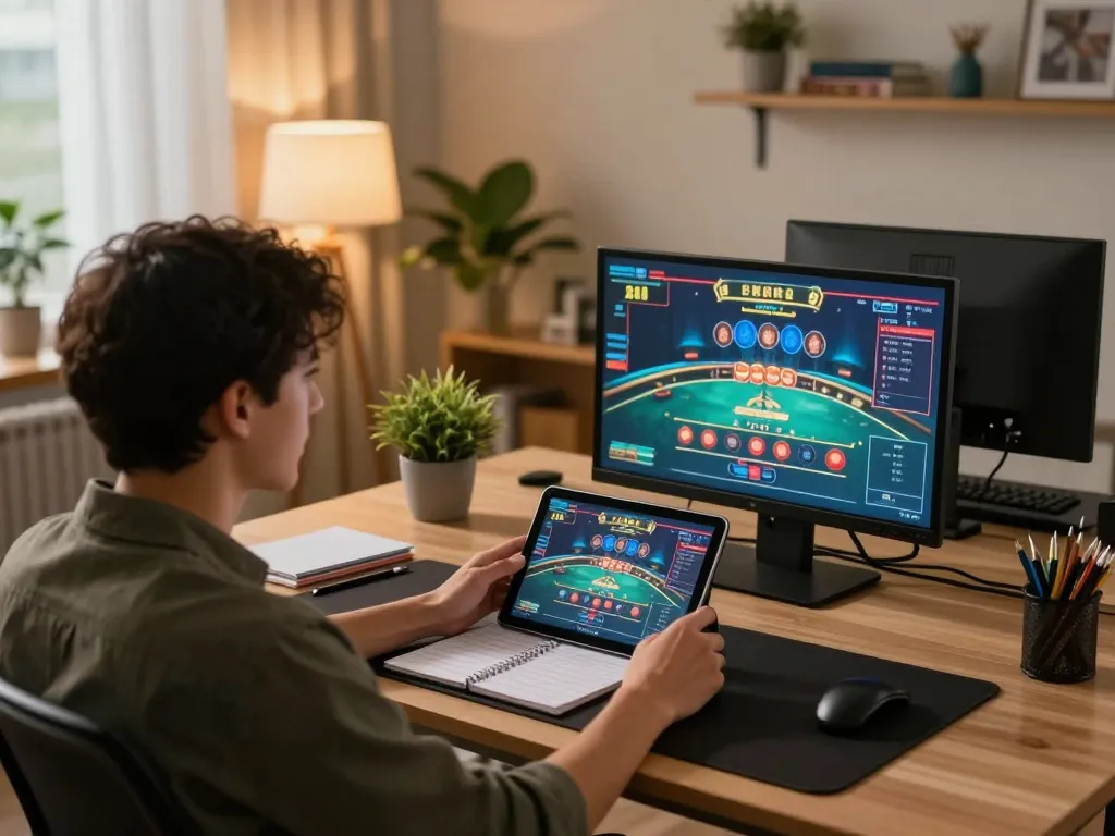 Player strategically engaging with lc888 on tablet, enhancing online baccarat gameplay.