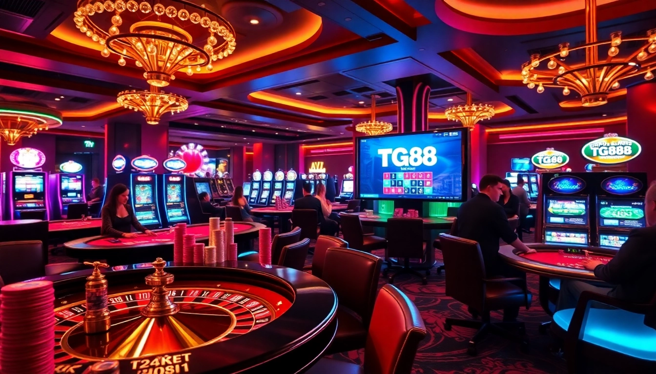 Experience thrilling gameplay at TG88 casino with vibrant tables and exciting gambling elements.