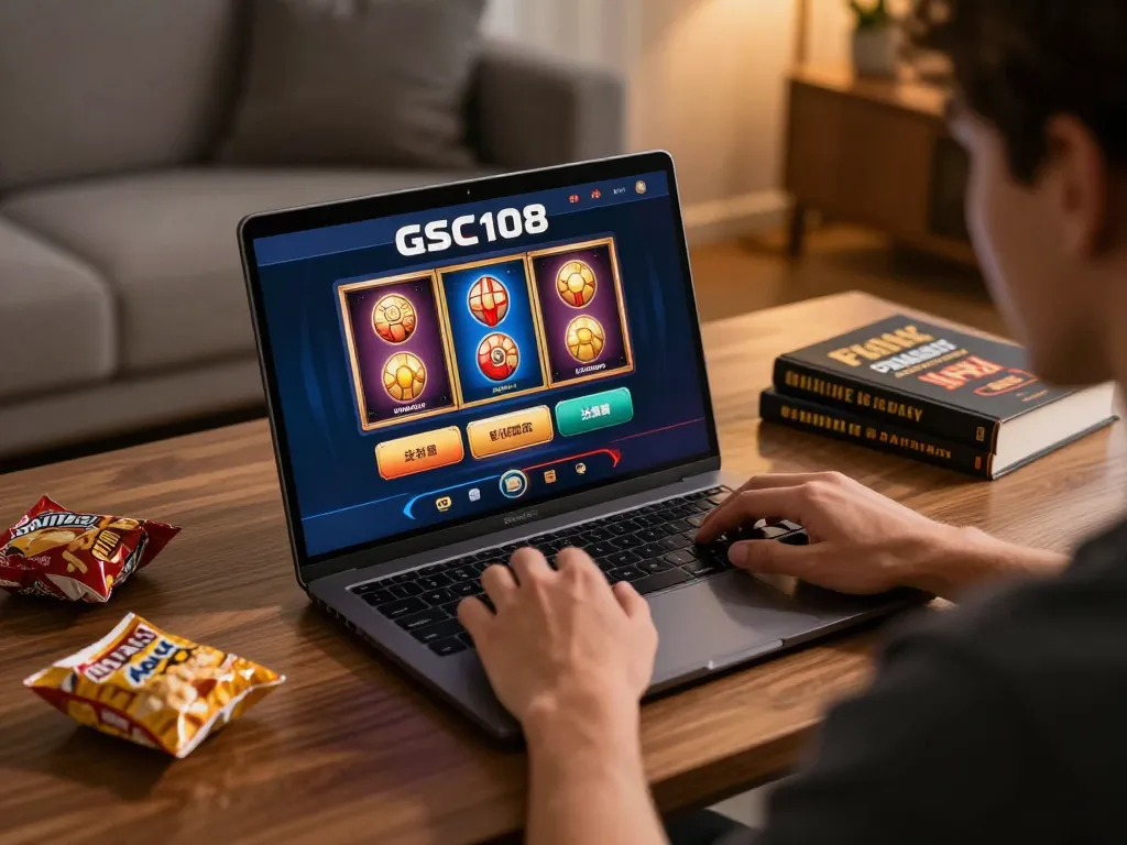 Engaging in strategic gameplay on GSC108 Login from home, showcasing an inviting online casino experience.