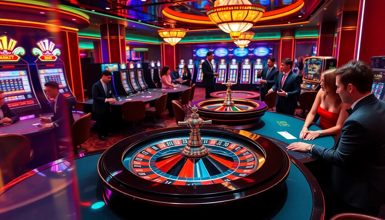 Engaging Typhu88 casino scene with roulette wheel and vibrant gaming atmosphere.