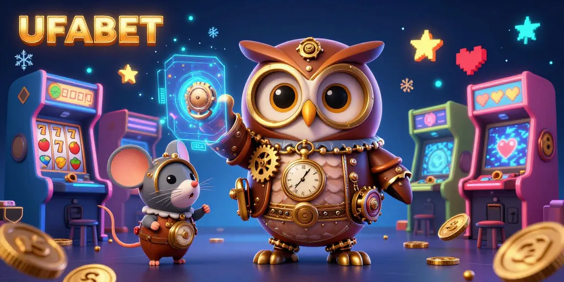 Engage with UFABET gaming through a vibrant 3D scene featuring charming characters and rich casino elements.